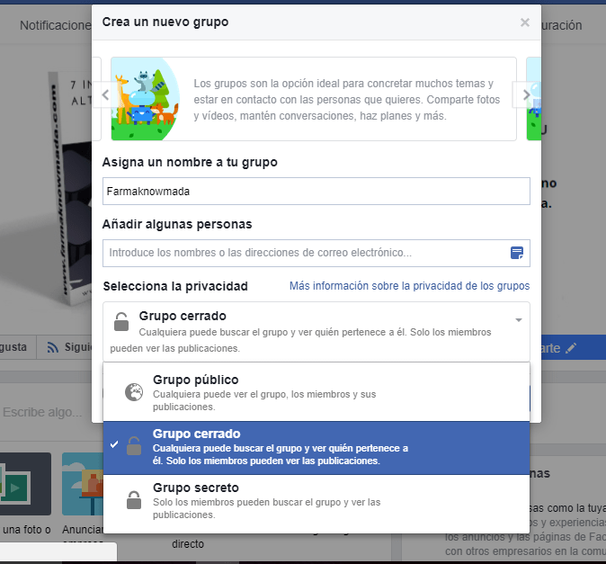 crear grupo de facebook para la farmacia